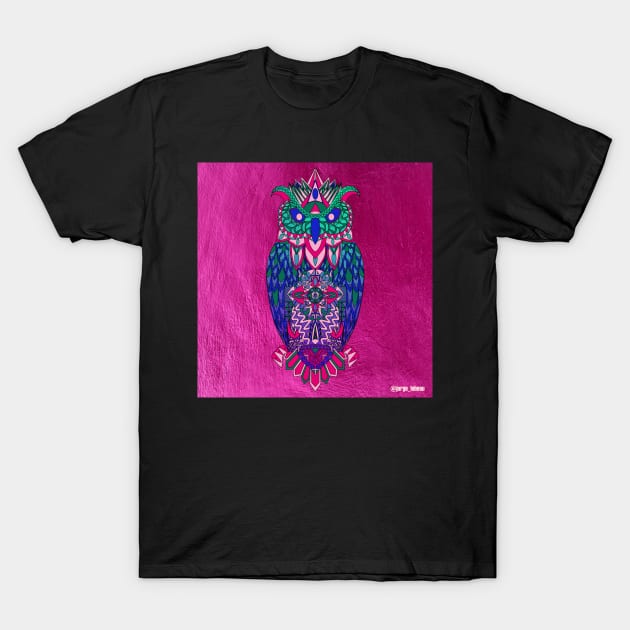 the magical owl in mandala in line art wallpaper ecopop T-Shirt by jorge_lebeau